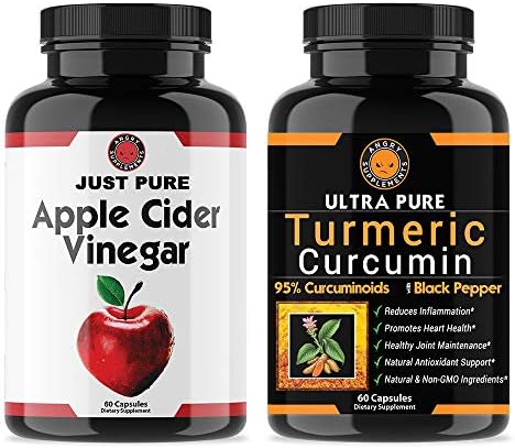 Just Pure Apple Cider Vinegar Weightloss Pills + Ultra Pure Turmeric Curcumin Capsules 95% Curcuminoids w Black Pepper, Diet Detox & Heath Combo by Angry Supplements All-Natural (2-Pack,120 Count)
