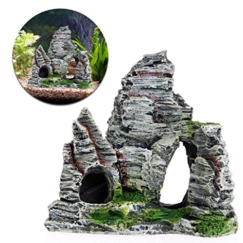 Deboc Aquarium Rock Mountain View Ornament Cave Tree Bridge Decor Fish Tank Decoration