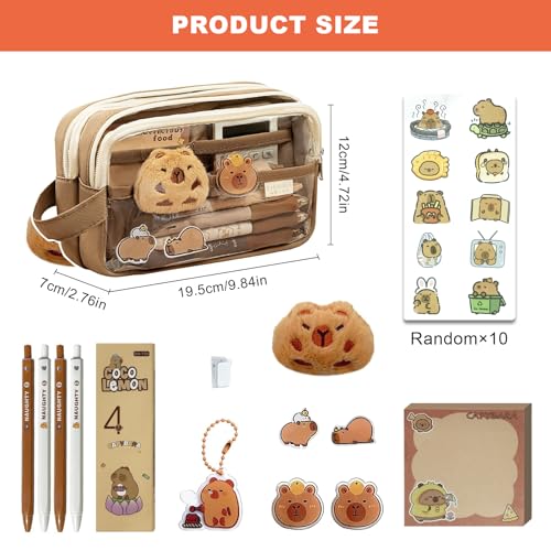 Dcceeo Capybara Pencil Case, Capybara Stationery Set with Pen, Stickers, Pins, Keyrings and Notepads Capybara Pencil Case Cute Large Capacity Office School Gift Girl Boy