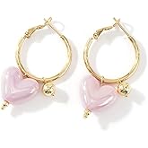 SHINUS BOHO Personalized Heart Beaded Hoop Huggie Earrings for Women, 14K Gold Plated Platinum Dangle Cute Jewelry Friendship Gift for Her