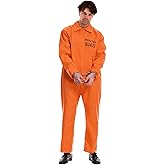 L'VOW Orange Prison Costume Adult Prisoner Jumpsuit Jail Inmate Uniform Women Men