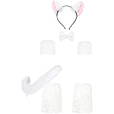 Soul Young Faux Fur Cat Ears Furry Wolf Fox Long Tail Costume Halloween Party Animal Cosplay Set (5PCS White)
