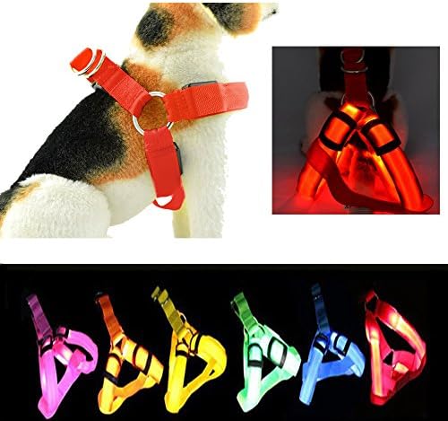 LED Dog Harness,Paperflower® Flashing Strong Waterproof Nylon Webbing Visible Led Light Harness Used for Safe Walking Hiking and Jogging (XL, Red)