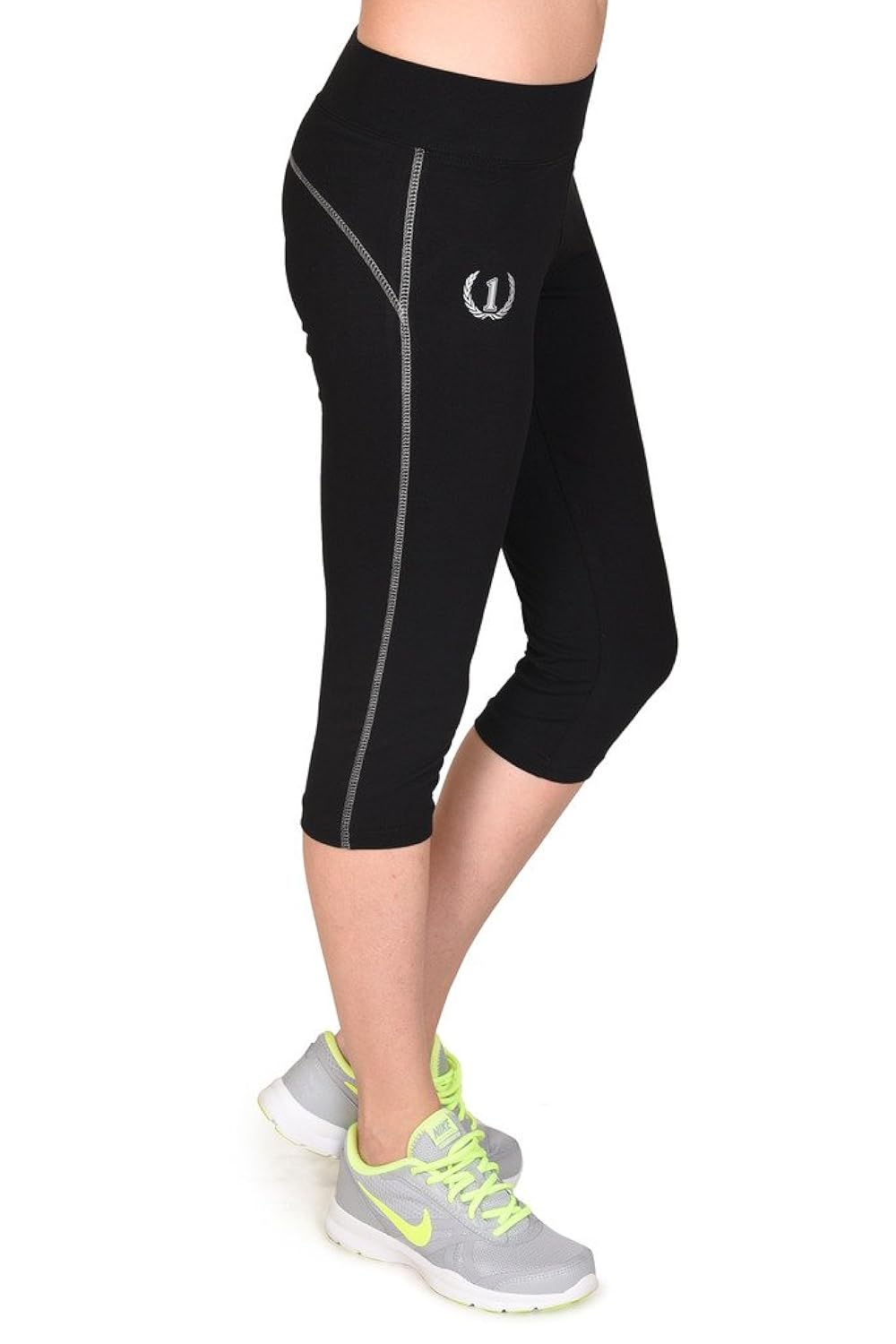 onesport women's cotton spandex jersey black capris(onsp35bl-p)