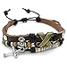 KONOV Mens Womens Leather Bracelet, Cross Charm 7-9 inch Adjustable Wrap Bangle, Brown Silver