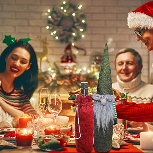 XIRGS Christmas Gnomes Wine Bottle Cover and Cutlery Organizers 6 Pack, Handmade Knife and Fork Cover, Wine Bottle Toppers Santa Claus Wine Bag with Drawstring, Christmas Decoration Holiday (6 pack)