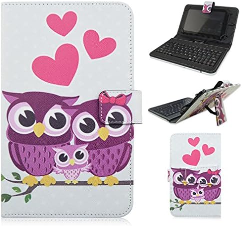 Kimiyoo Samsung Galaxy Tab A 8.0 Tablet Micro USB Keyboard Cover - Universal 8-inch Tablet Case with Micro USB Keyboard for Samsung Galaxy Tab A 8.0 SM-T350 T351 T355 Tablet,White OWL