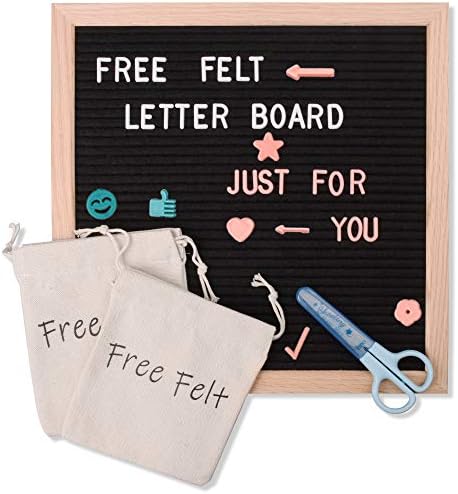 Free Felt Letter Board Message Board with Stand and Clasp ,Colorful Plastic Letters and Symbols , Oak Frame Board for Home Office Store (Black, 12 X 12 INCH)