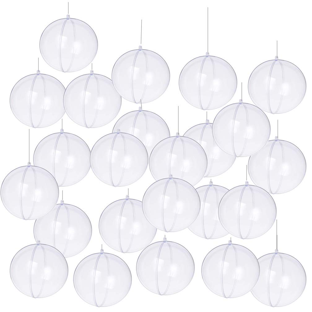 Photo 1 of 24PCS Clear Plastic Acrylic Fillable Ball Ornament Set, Transparent DIY Craft Ball for Christmas Tree Ornaments, Wedding and Birthday Party Decorations(60mm/2.36 Inches 24pcs)