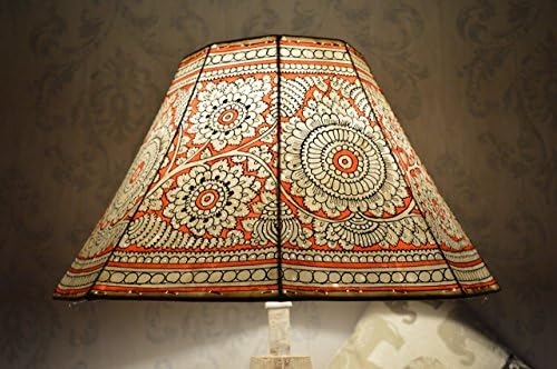 Mandala Large Floor Lampshade | Leather Floral Lamp Shade Hand Painted in Amber Red | Octagonal Lamp Shade - Height - 9.5IN, Width - 16IN