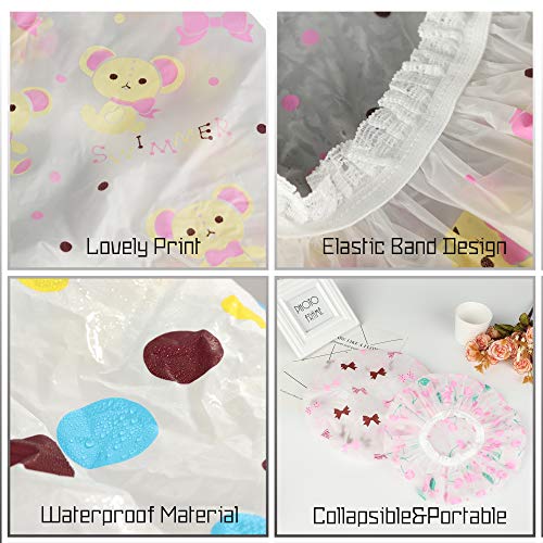 Milacolato 20Pcs Assorted Waterproof Shower Caps EVA Plastic Material Flower Printed Elastic Band for Women Girls Children Bath Salon Caps