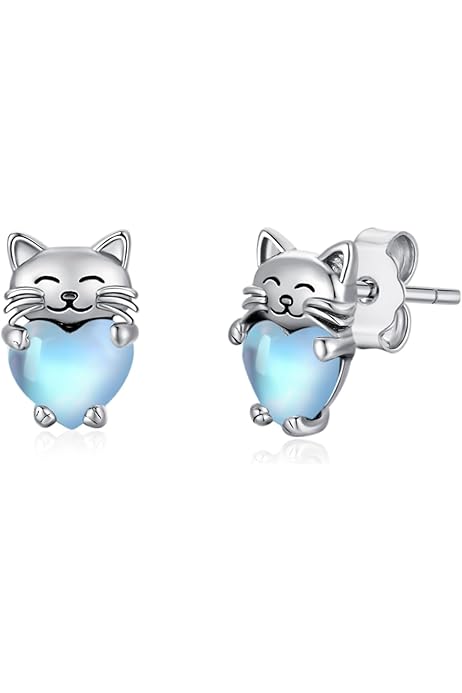 Cat Ears 925 Sterling Silver Cute Animal Stud Earrings For Women