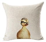 Nordic Simple Ink Painting Watercolor Animal Adorable Little Duck Cotton Linen Throw Pillow Case Personalized Cushion Cover NEW Home Office Decorative Square 18 X 18 Inches Christmas Gift