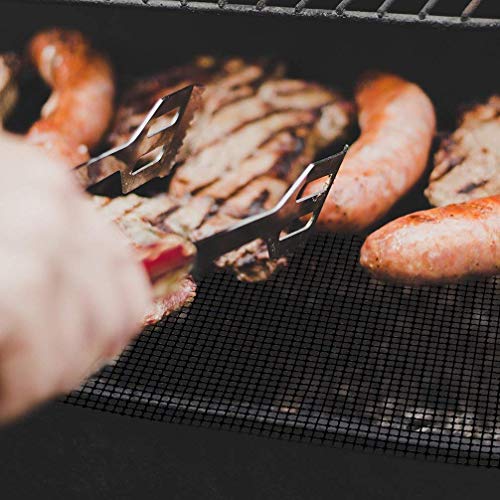 YESHIN 2 Pack BBQ Grill Mesh Mat，Non-Stick Teflon Cooking Grilling Sheet Liner Fish Vegetable Smoker Grill Mats - Works on Gas, Charcoal, Electric Barbecue 15.7 x 13inch (Black) - Thumbnail 6