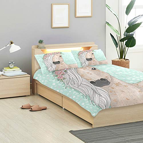Blue Horse Floral Bedding Set Cute Cartoon Duvet Ghana Ubuy - Main Image