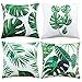 Anickal Tropical Leaves Decorations Set of 4 Soft Velvet Decorative Pillow Covers 18 x 18 with Tropical Palm Monstera Leaves Print for Summer Green Decor