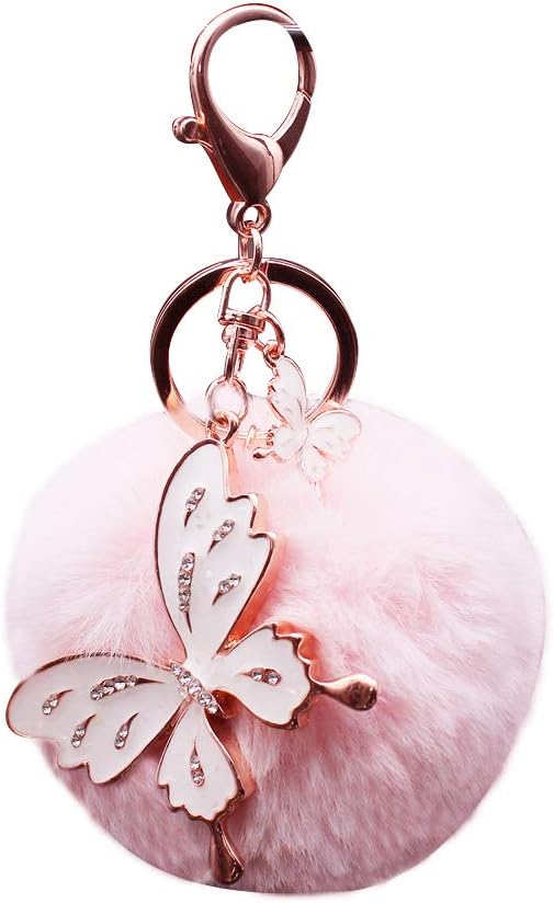 2 in 1 Plush Ball Keychains of Bag Car Backpack Pendant Keyring for Girls Women Gift