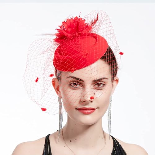 Vintage Fascinator Hat Flower Mesh Face Veil Feather Hair Clip for