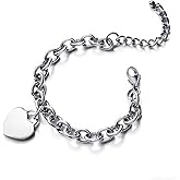 WangGao Elegent Love Stainless Steel Heart Charms Link Chain Bracelet for Women Blank Heart Charm Bracelets Birthday Gifts for Lover