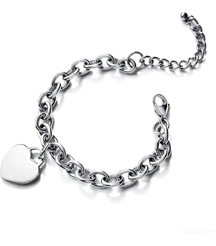 Amazon.com: Stainless Steel Trendy Cable Chain Bracelet with Heart