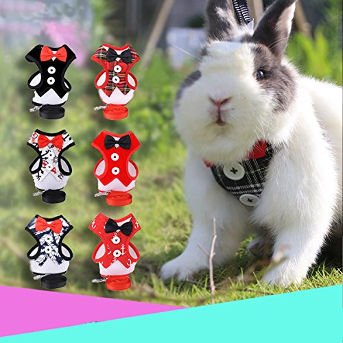 Layboo Soft Handsome Collar Rabbit Little Dogs Cats Harness With Leash Size Medium (black and white plaid)