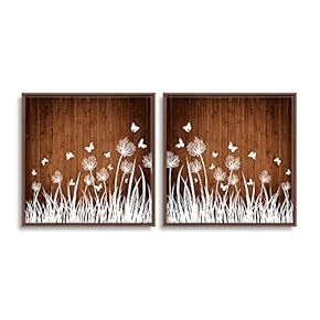 2 Piece Framed Canvas Wall Art for Living Room, Bedroom Wood Flower Theme Canvas Prints for Home Decoration Ready to Hang - 16"x16"x2 Panels