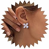 Iaceble Boho Pearl Flower Stud Earrings Gold Daisy Flower Earrings White Flower Petal Earrings Small Floral Earrings Jewelry for Women