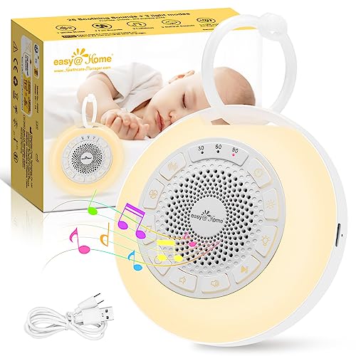 Easy@Home White Noise Machine: Portable Sleep Aid Babies with White Noise | Night Light | 26 Soothing Lullabies & Nature Sounds | 3 Timer Settings | 7 Colourful Lighting & USB