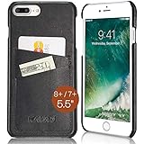 KAVAJ iPhone 7 Plus case leather back cover "Tokyo" black - genuine leather overlay on PC with business card holder. Slim Fit back cover as accessory for the iPhone 7 Plus doubles as a wallet.