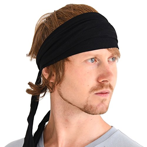 CHARM Men Hippie Japanese Headband - Women Hair Band Boho Bohemian Head Wrap Pirate Bandana Black (Best Japanese Metal Bands)