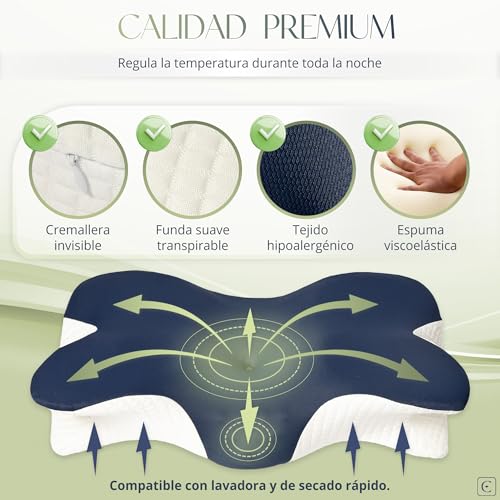 CASA ÉCLAT Almohada Cervical Ortopédica de Memory Foam Almohadas Cervicales Ortopédicas para Dormir Soporte Ergonómico Hipoalergénica