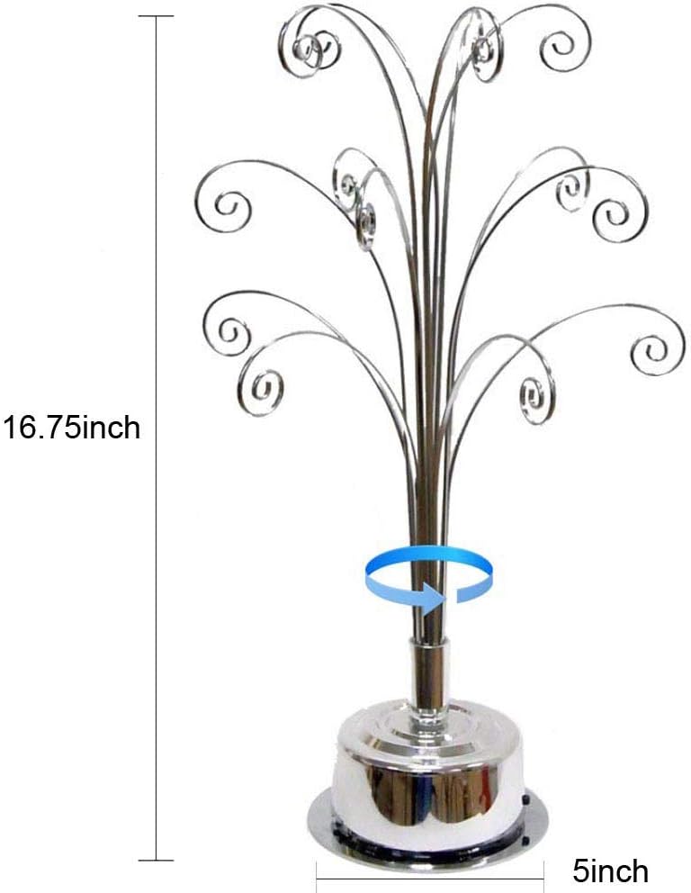 HOHIYA Rotating Ornament Display Tree Stand 16.75″ Decorative Hanging Holder for Swarovski and Crystal Christmas Ornaments Silver Hanger Hook for Suncatchers and Holiday Decorations - Image 3