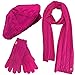 Cable Knit Beret Hat Scarf & Glove Matching 3 Piece Set Set