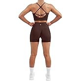 SUUKSESS Women Seamless 2 Piece Workout Sets Criss Cross Sports Bra High Waist Booty Shorts