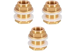 Chris.W Solid Brass Bulkhead Fitting, 3 Sets 3/8" Female 1/2" Male Solid Brass Water Tank Connector Theaded with Rubber Ring 