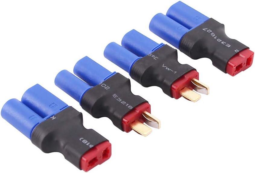 OliRC 4pcs EC5 to T-Plug Deans Style Male Female RC Connector Adapter(C82-4), Blue and Red, Small