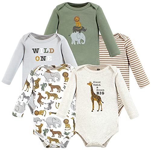 Hudson Baby Unisex Baby Cotton Long-Sleeve Bodysuits, Rustic Safari, 6-9 Months