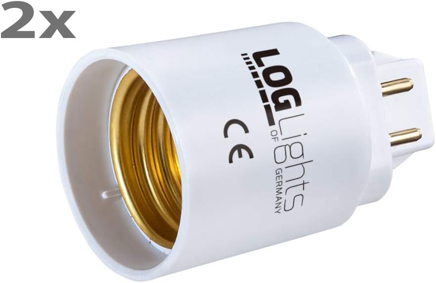 2x G24-Q G24-Q 4-Pin Adaptor to E27 Screw Thread for LED Bulb Converter - Total Length: 58 mm, G24 Base Length: 15 mm, Shaft Length: 42 mm, Diameter: 37 mm / Lights of Germany