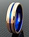 King's Cross Luxurious 6mm/8mm Rose Gold Tungsten Carbide Band Ring with Sapphire Blue Stripe, Matching Inner Band & Beveled Edges.