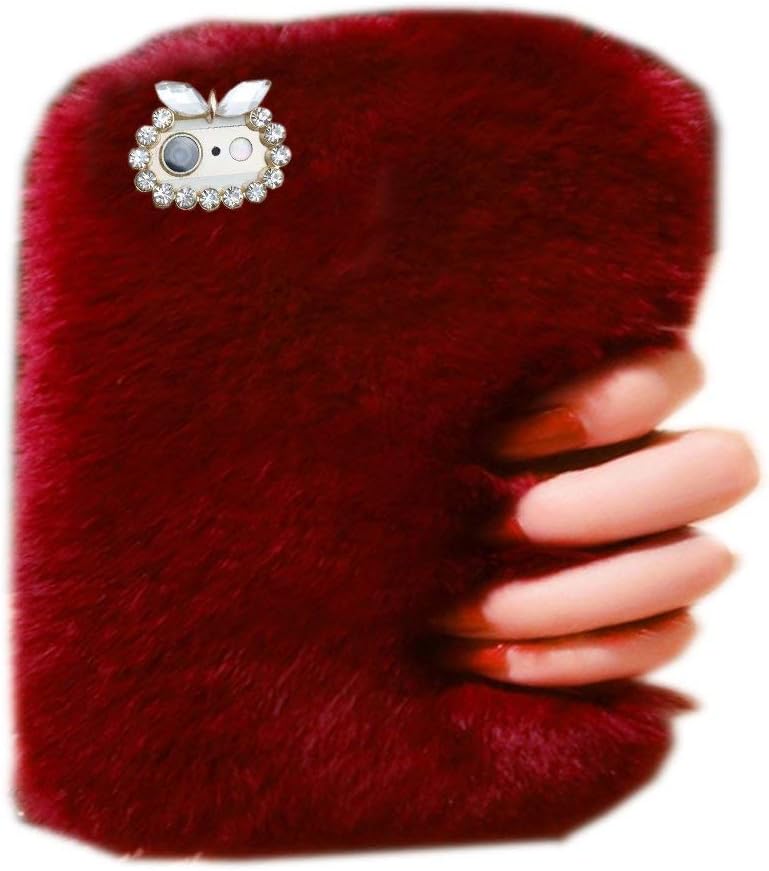 Super Deluxe Luxury Winter Fashion Bling Rhinestone Fuzzy Faux Rabbit Furry Fluffy Beaver Rex Rabbit Fur Protective Case for Lenovo Tab 2 A8-50F A8-50LC 8.0"(Wine Red)