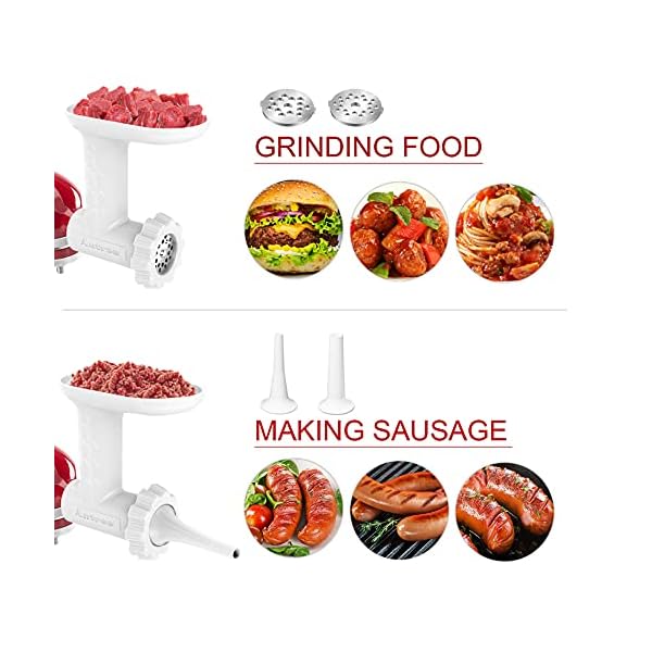 Food-Meat-Grinder-Attachments-for-KitchenAid-Stand-Mixers-Durable-Meat-Grinder-Sausage-Stuffer-Attachment-Compatible-with-All-KitchenAid-Stand-Mixers-Includes-2-Sausage-Stuffer-Tubes-White Food Meat Grinder Attachments for KitchenAid Stand Mixers, Durable Meat Grinder, Sausage Stuffer Attachment Compatible…