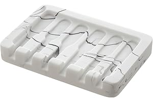 INIUNIK Self Draining Soap Dish - Marble Look Soap Holder Tray Savers Box Container Sponge Holder for Bathroom Shower Kitchen, White