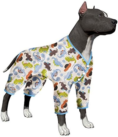 LovinPet Big Dog Pajamas/Dinosaurs Prints for Large Dog Jamammies/Large Dog Clothes Dog Pajamas Post Surgery Wear Pitbull Lightweight Large Dog Shirt for Labrador Doberman Boxer