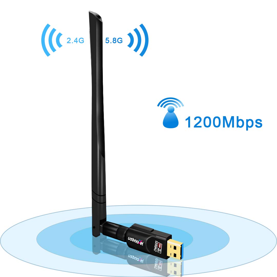 USB WiFi Adapter 1200Mbps,USB 3.0 Wireless Network WiFi Dongle with 5dBi External Antenna for PC/Desktop/Laptop/Mac, Dual Band 2.4G/5G,Support Windows 10/8/8.1/7/Vista/XP/2000, Mac10.6-10.15