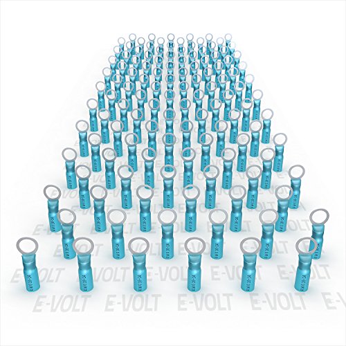 120 PC 1/4" Blue Heat Shrink Ring Crimp Connectors: 16-14 Gauge Bulk Electrical Terminals - Insulated 16 14 AWG Automotive, Marine, Audio, and Industrial Grade. Hot Melt Adhesive Eyelet Splice Jar Set