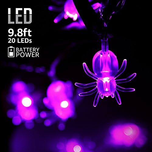 9.8ft 20 LEDs String Lights with Spider Pendants, Spooky Halloween, Outdoor IP67 Waterproof Copper Wire Decorative Lights, Battery Powered, 8 Modes