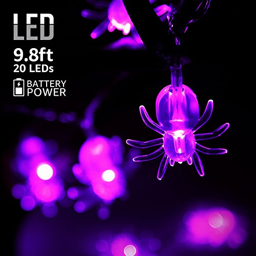 9.8ft 20 LEDs String Lights with Spider Pendants, Spooky Halloween, Outdoor IP67 Waterproof Copper Wire Decorative Lights, Battery Powered, 8 Modes