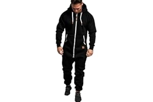 WUAI-MEN WUAI Onesie Men's Hooded Jumpsuit Zip Up One Piece Pajamas Playsuit Jogger Sweatsuit Overall Romper