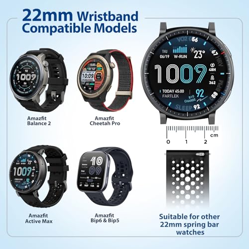 GuardLook 5 Bands Compatible with Amazfit Active Max/Balance2/Balance/Cheetah Pro/Bip 5/Bip 6, Replacement Silicone Strap, Breathable Design with Holes, 22mm Wristbands