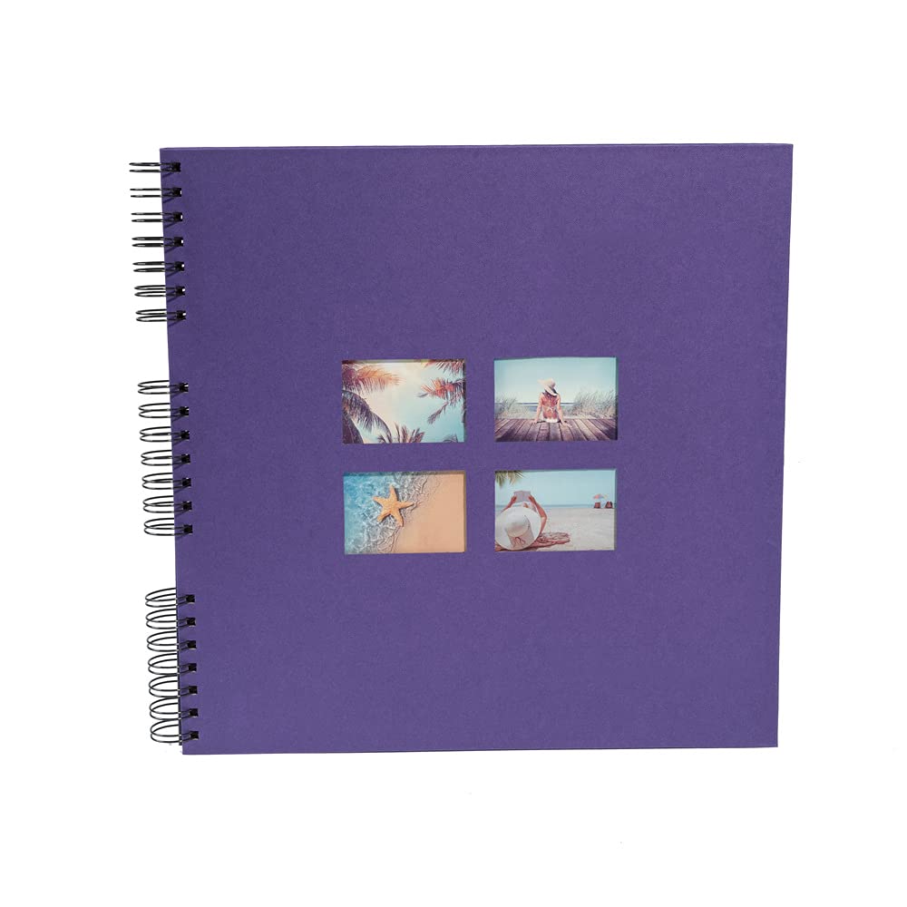Exacompta - Ref 15118E - MILANO Spiralbound Photo Album (60 Pages) -32 x 32cmin Size, Holds 360 Photos, 250gsm Black Card Pages, FSC-Certified - Purple Textile Cover